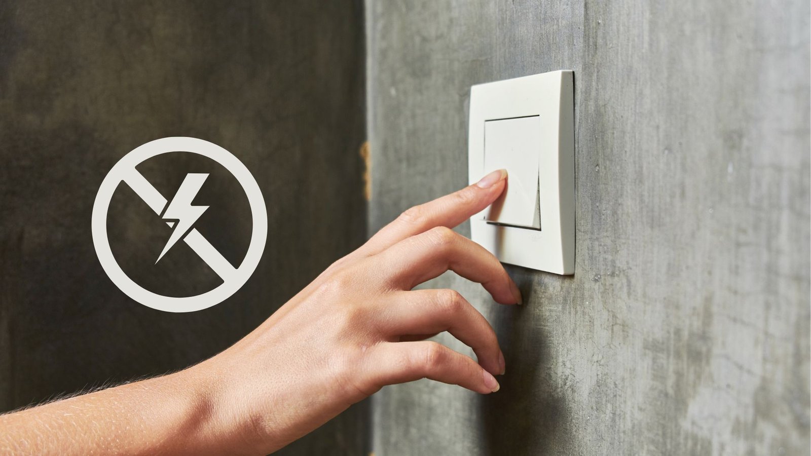 interrupteur blanc sur mur gris symbole de panne électrique