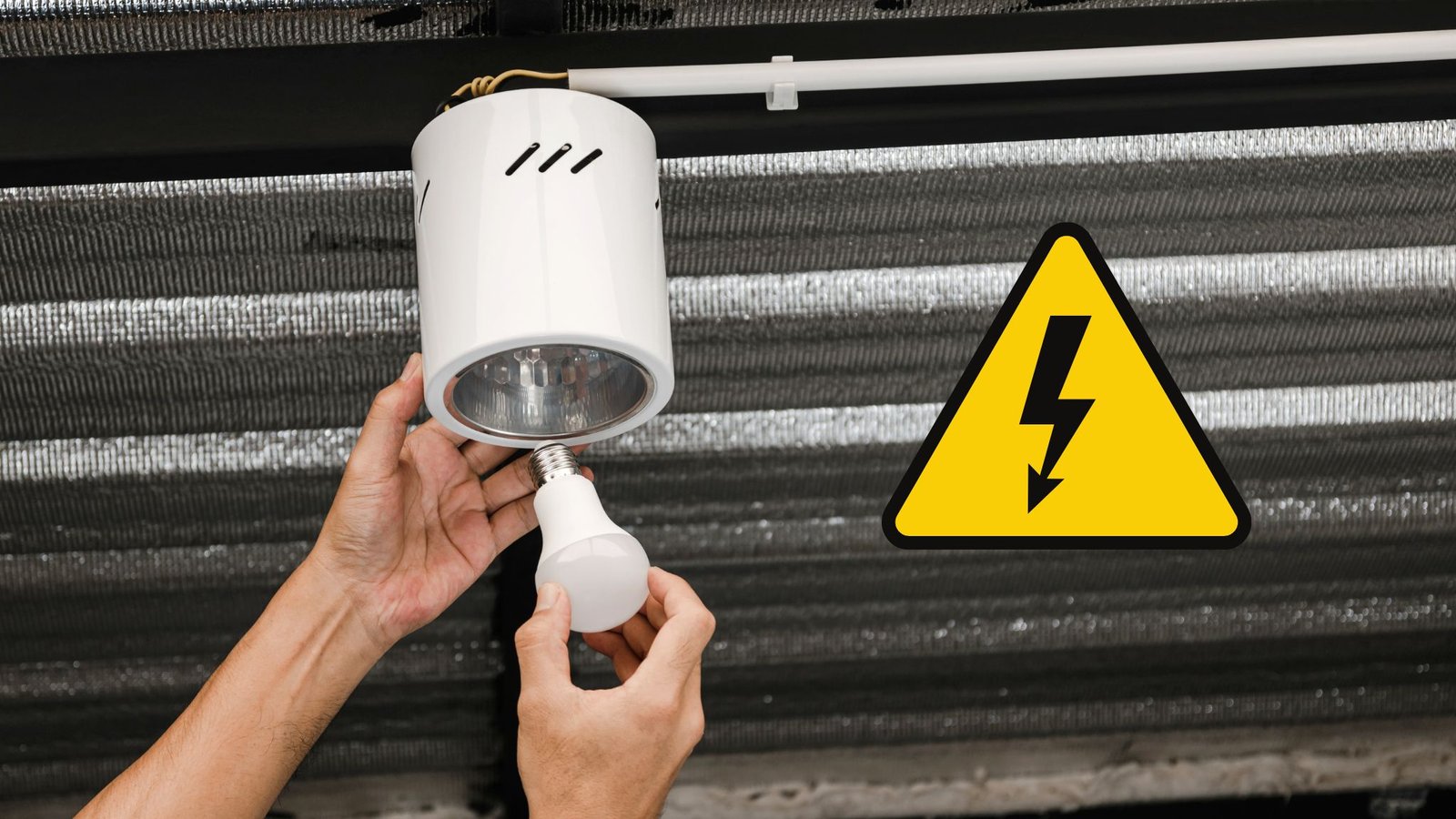 plafonnier avec ampoule dévissée et symbole électrique