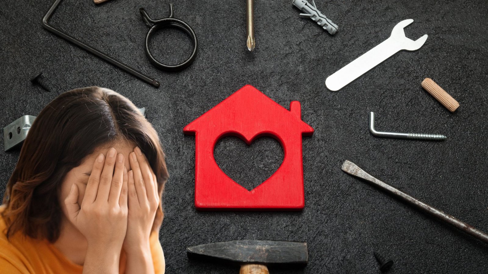 panne maison panne maison bricolage, outils femme désespérée
